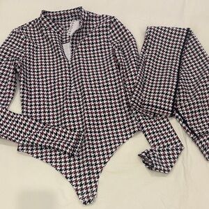 Bandier Houndstooth Bodysuit and Leggings Set NWT